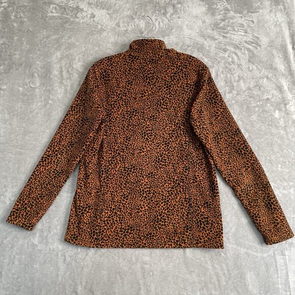 Lands End Fleece Pullover Womens Small 6-8 Leopard Print 1/4 Zip Orange Sweater - Picture 9 of 9